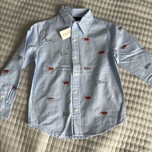 Janie and Jack Blue Button Down Shirt with Fox Pattern